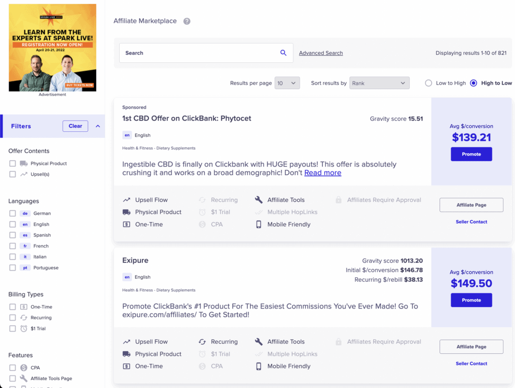 ClickBank-Marktplatz – Kategorie Gesundheit & Fitness