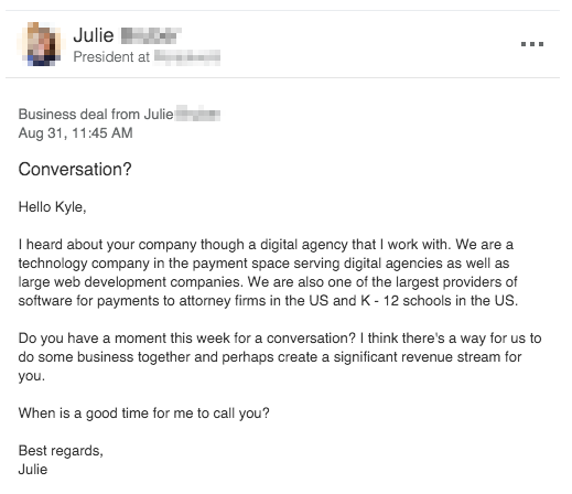 um e-mail de um e-mail ruim para prospectar