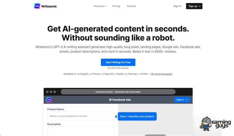 Penulis konten AI Writesonic