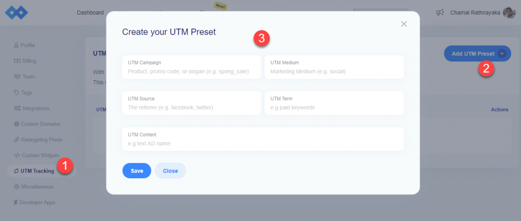 membuat preset pelacakan UTM
