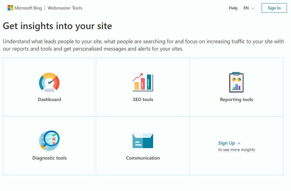 Homepage der Bing-Webmaster-Tools