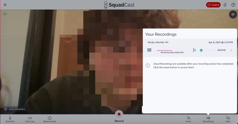Tangkapan layar unduh rekaman Squadcast