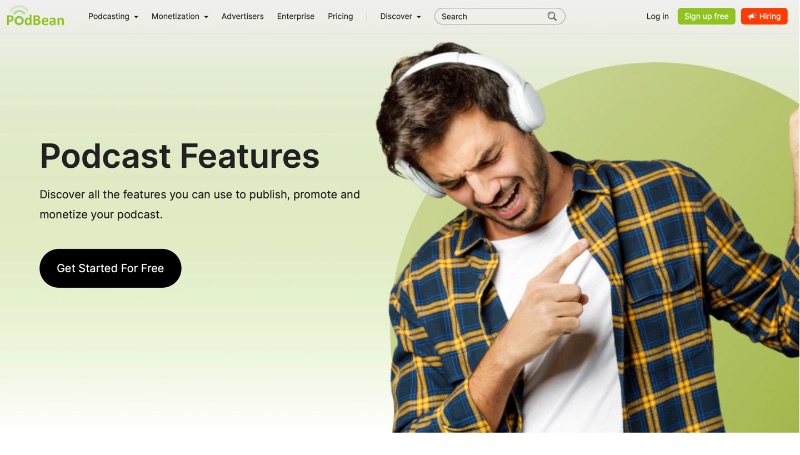 Tangkapan layar ulasan fitur podcast Podbean