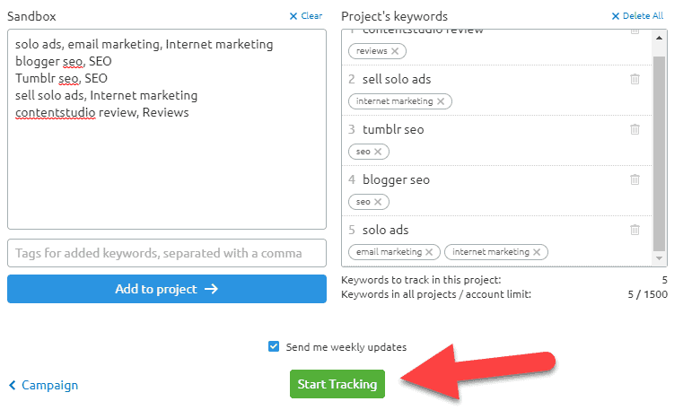 start-urmărire-semrush