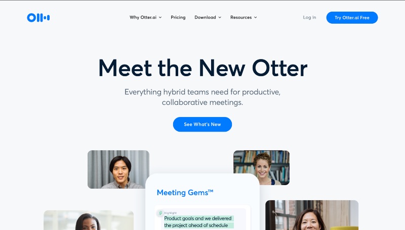 Otter.ai 프론트 페이지 웹사이트 스크린샷