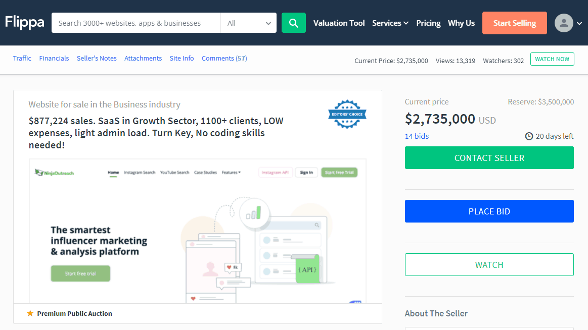 ninjaoutreach-flippa-listing