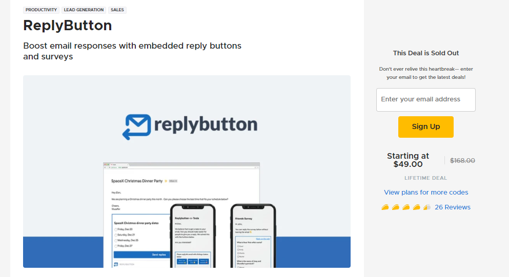 replybutton appsumo kesepakatan seumur hidup