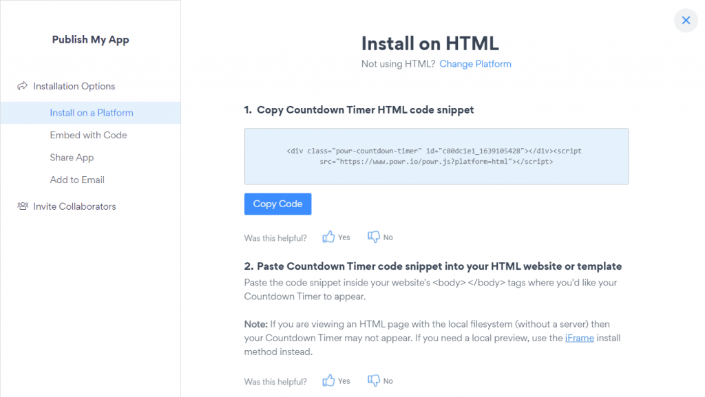 instalare-powr-site-web-codul-numărătoare inversă