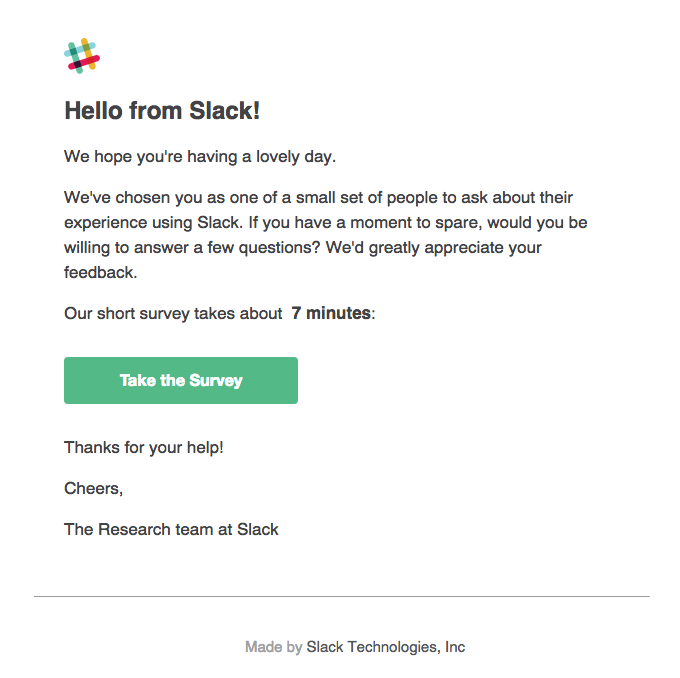 práticas recomendadas de retenção de clientes slack email survey