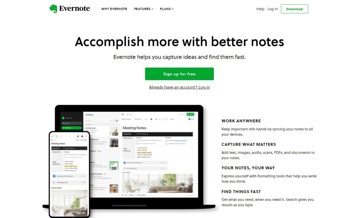 strumenti di gestione dei progetti evernote