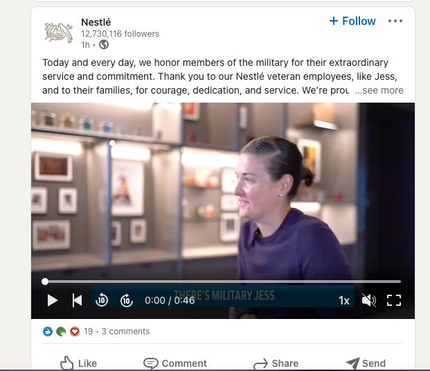 สกรีนช็อตของเนื้อหาวิดีโอดั้งเดิมบน LinkedIn