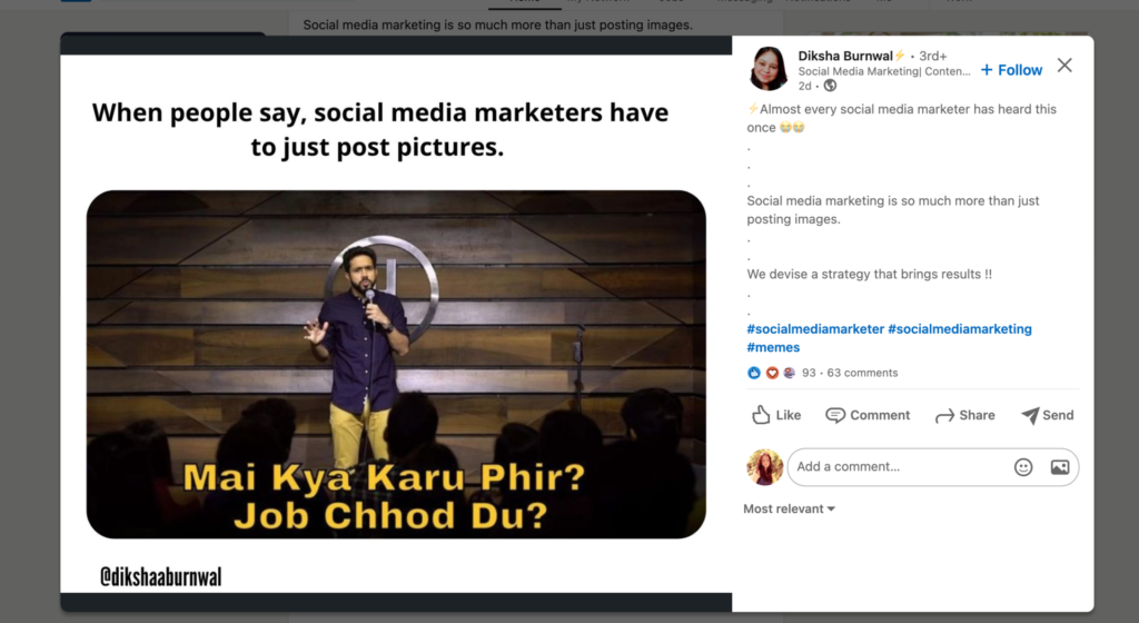 สกรีนช็อตของ Diksha Burnwal LinkedIn Post