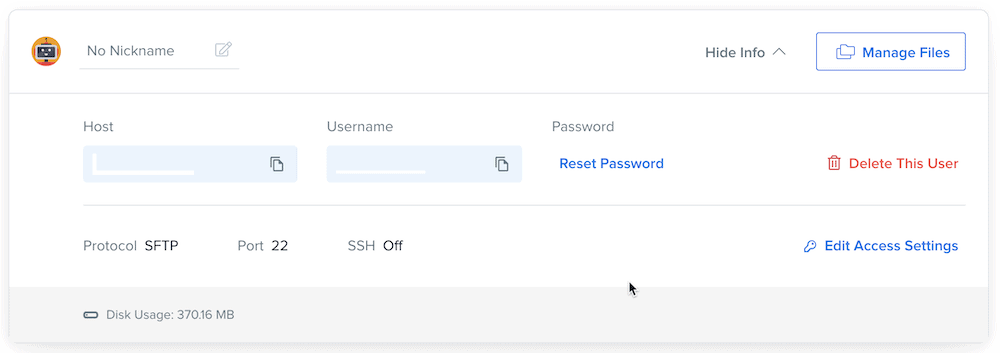 在 Web 主機中查看 SFTP 憑據。
