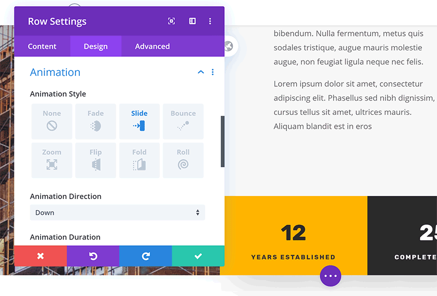 Impostazioni riga in WP Builder