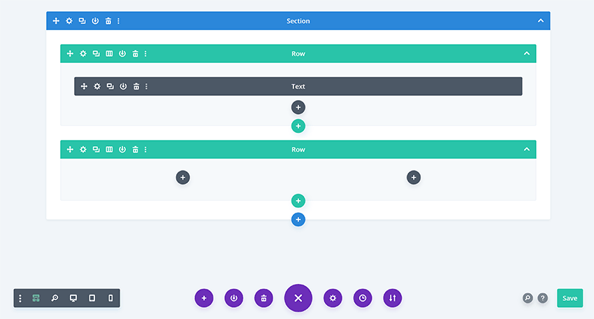 Sezioni e righe di Divi Builder
