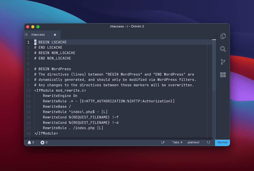 File .htaccess menampilkan modul mod_rewrite bersama dengan beberapa aturan penulisan ulang.