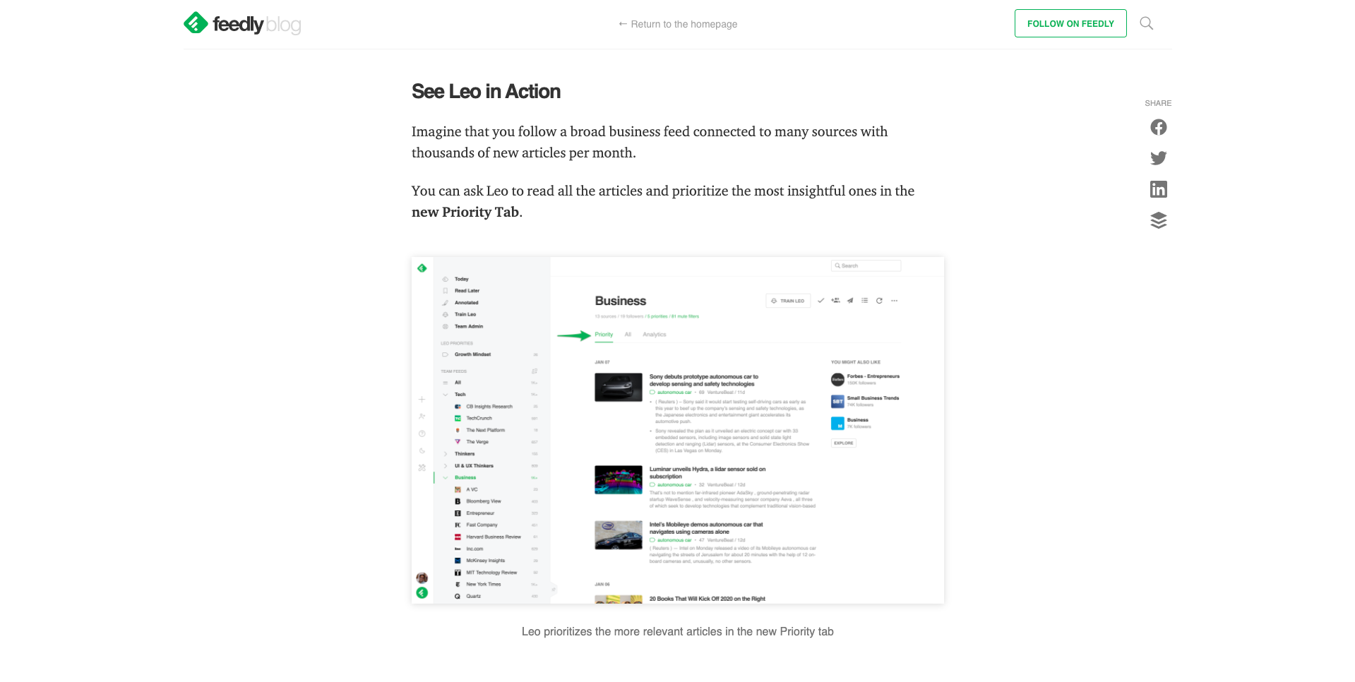 Strumento di social media Feedly