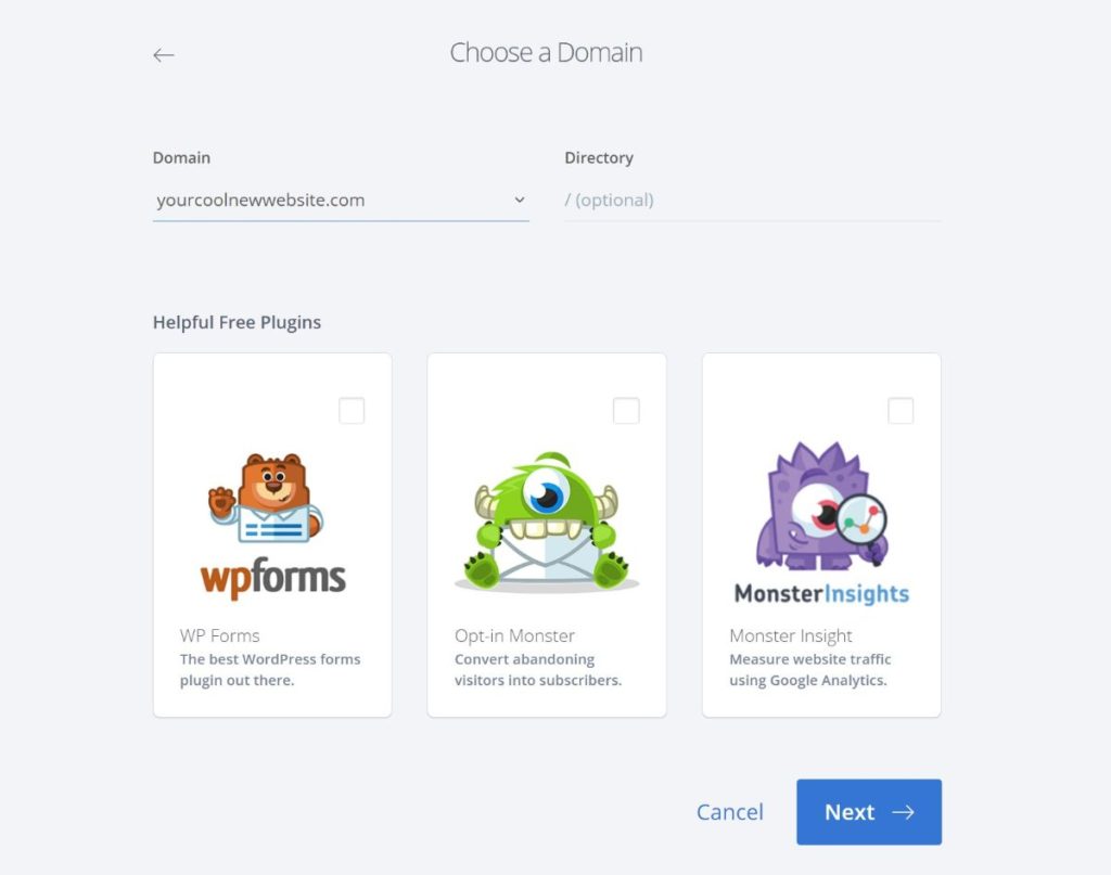 Pilih domain untuk WordPress
