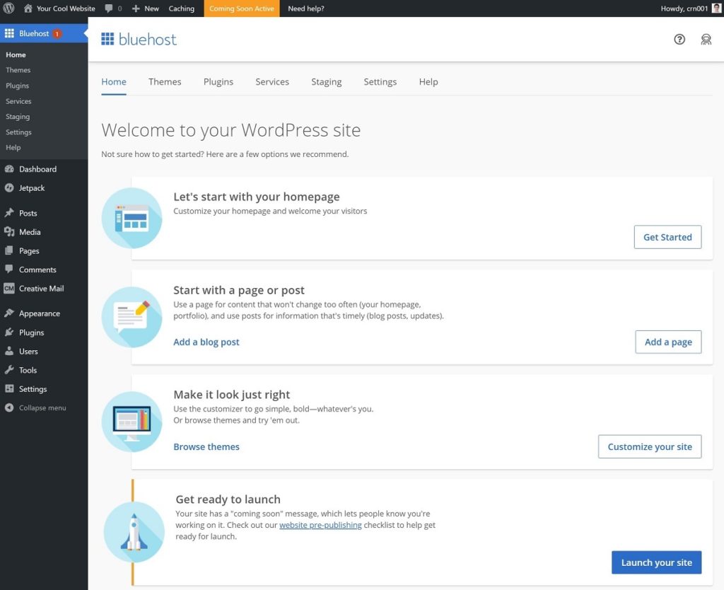 Dasbor WordPress Bluehost