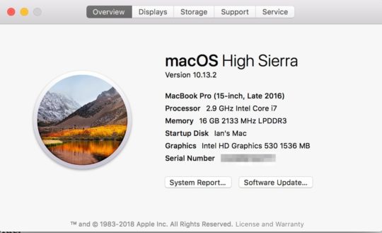 ข้อมูลจำเพาะของ MacBook Pro