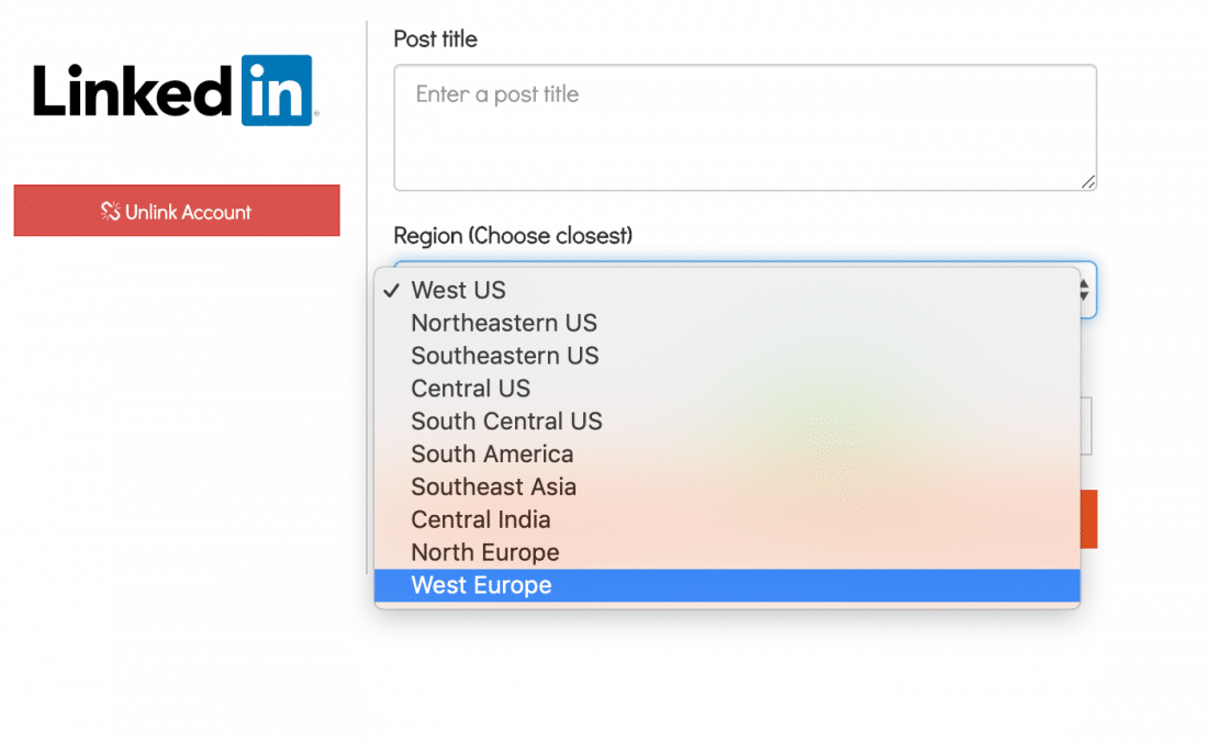 SwitcherStudio'da LinkedIn Canlı Bölgesini seçin