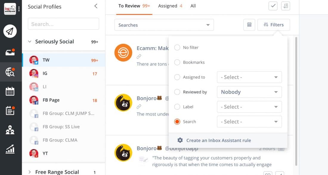 Agorapulse'de dinleme sekmesi