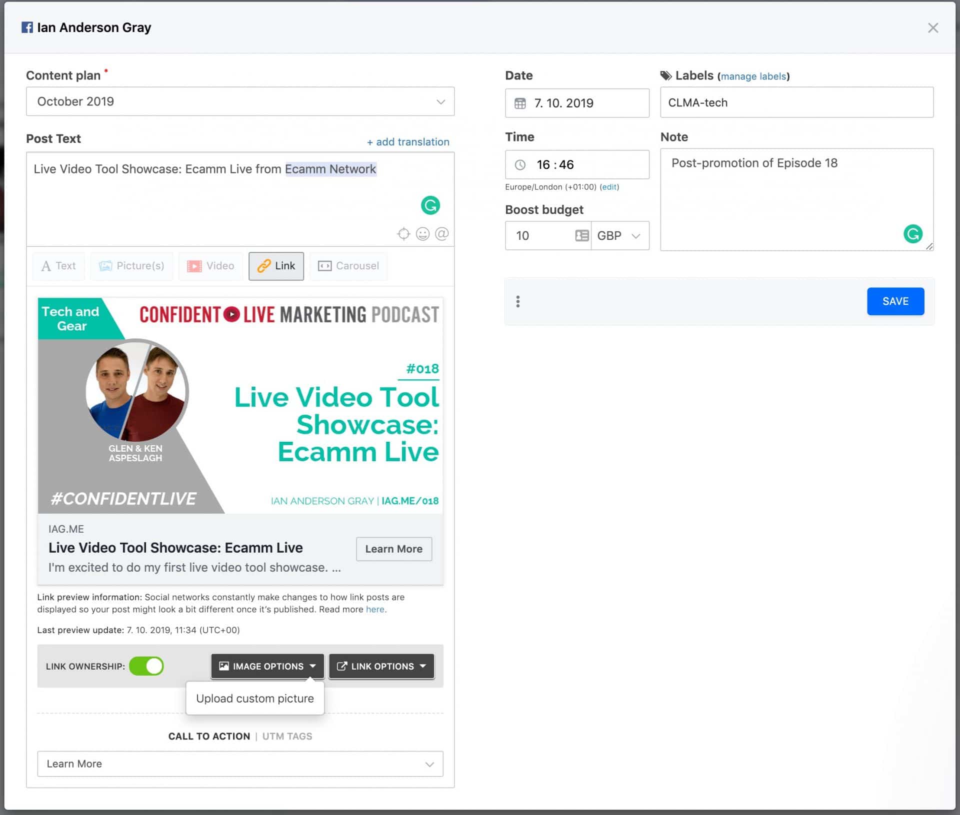 Kontentino'dan Facebook'ta yayınlama