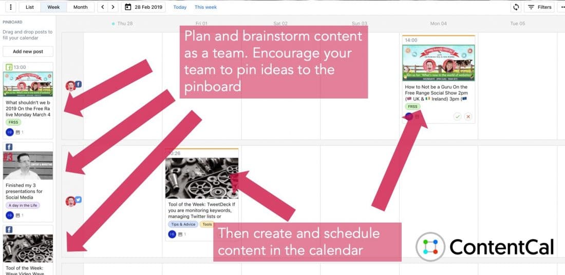 ContentCal'de Pinboard ve Takvim