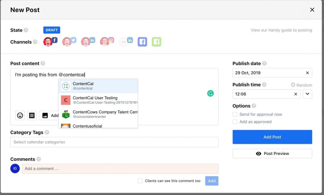 ContentCal'de bir gönderi oluşturma