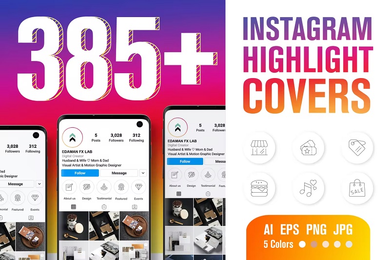 แพ็คบัมเปอร์ไอคอนไฮไลท์เรื่องราวของ Instagram