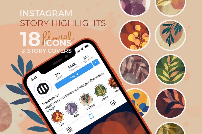 ไอคอนไฮไลท์เรื่องราวของ Instagram ลายดอกไม้