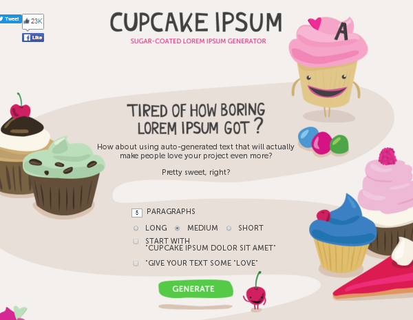 Cupcake-Ipsum-Einstellungen
