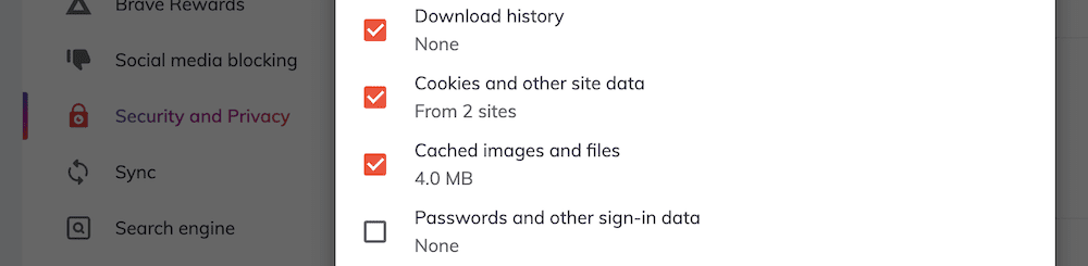 Browser Brave menunjukkan jumlah file yang di-cache di memori.