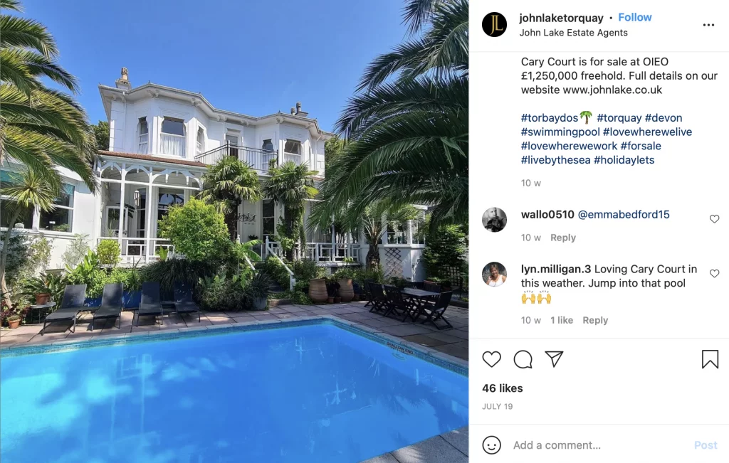 Exemplo de mídia social do Instagram para imóveis