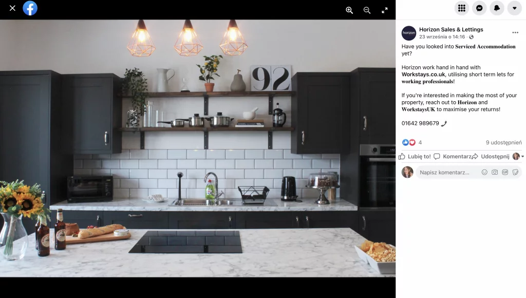 Exemplo do Facebook de mídia social para imóveis