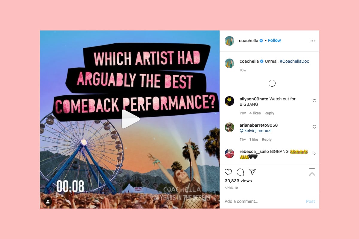 (Fonte: <a href="https://www.instagram.com/p/B_JDFCbnwrx/">Coachella</a>)