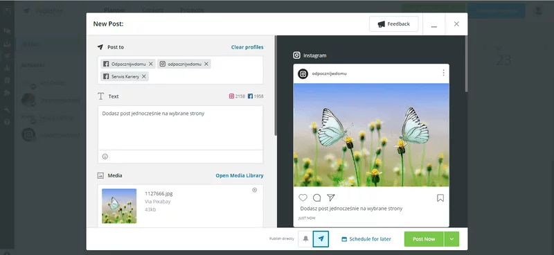 Pianificazione di un post su Instagram con Hootsuite