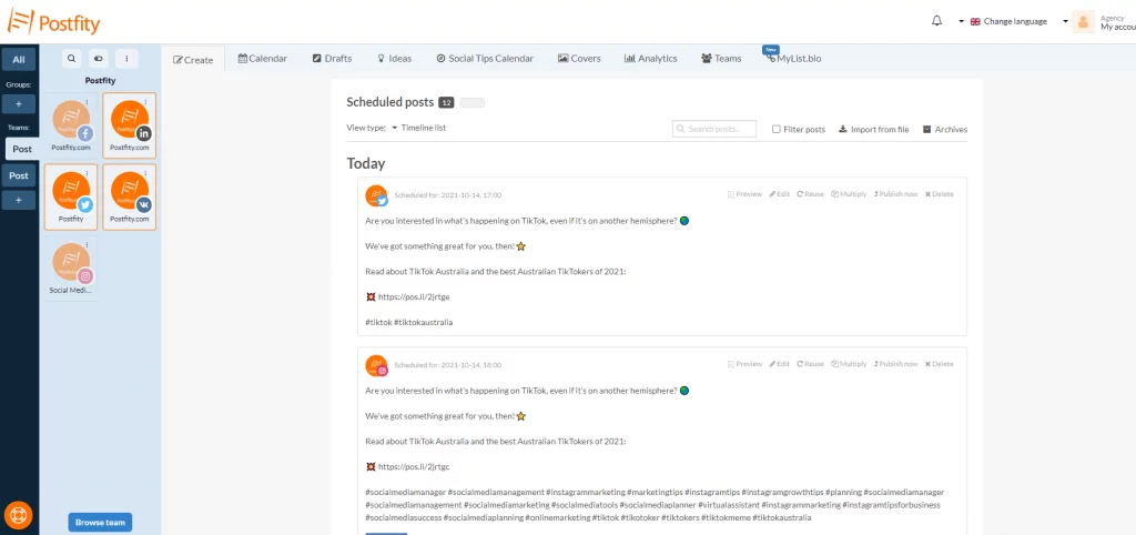 Ferramentas de assistente virtual: Postfity e seus "postagens agendadas"