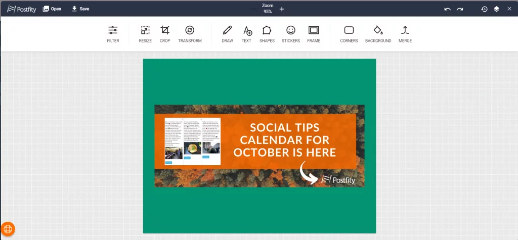 Editor de imagens no aplicativo do Postfity