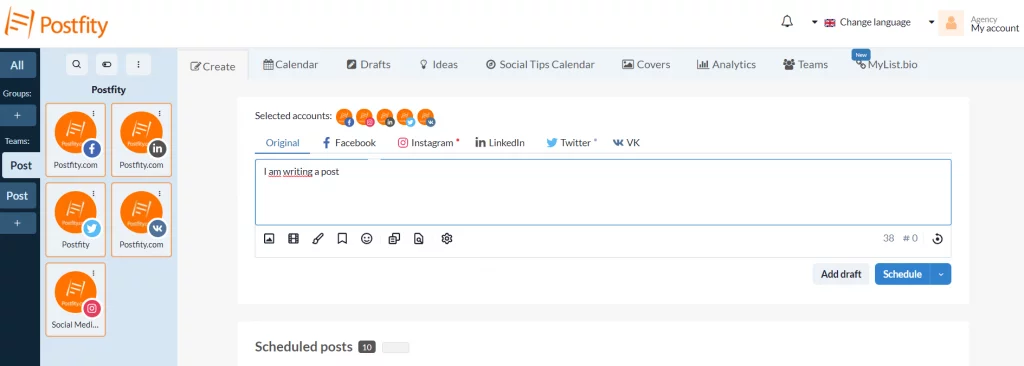 Ferramentas de assistente virtual: Postfity e sua guia "Criar"