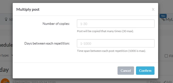 Multiplicando uma postagem no Postfity