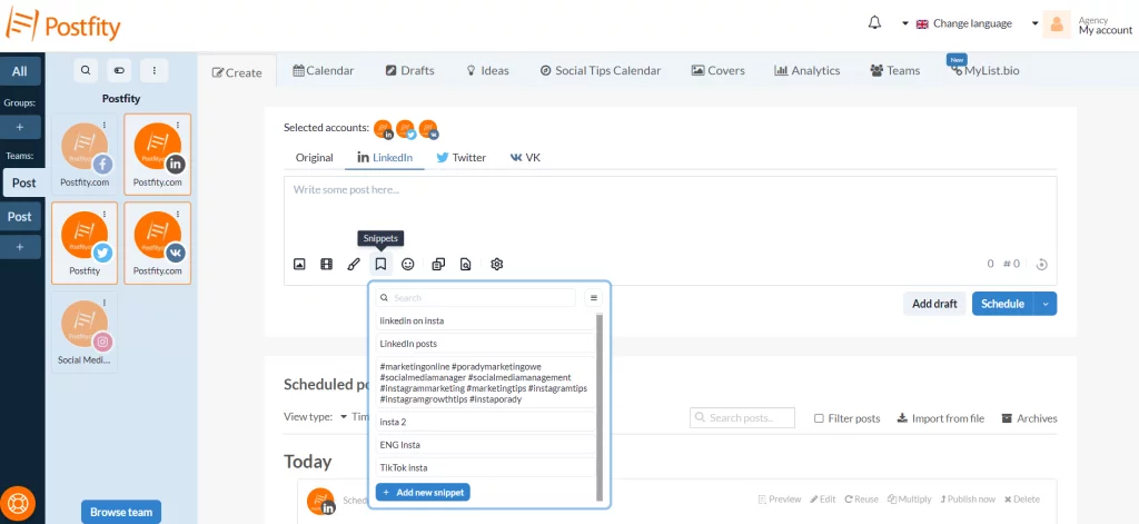 Localização de snippets no Postfity
