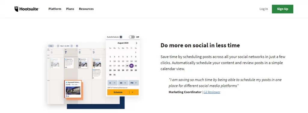 Hootsuite per LinkedIn: vista calendario
