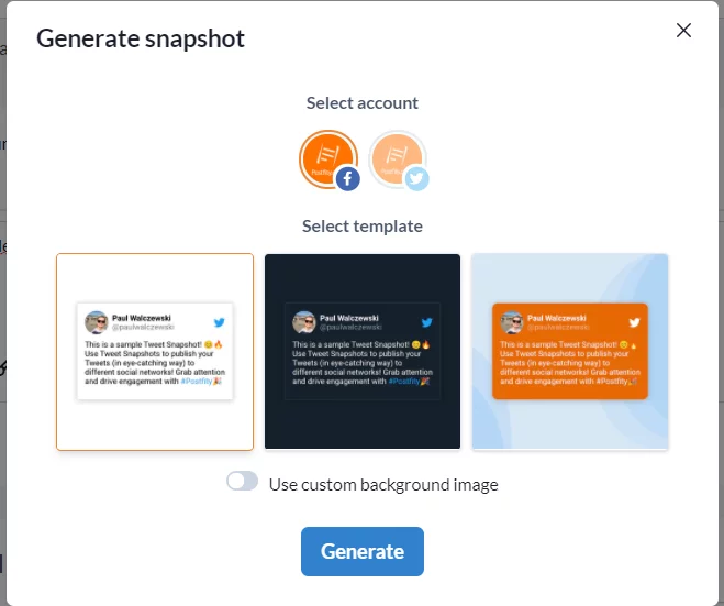 Generatore di istantanee in Postfity