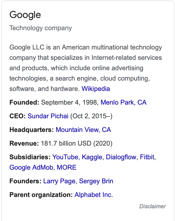 panel de conocimiento de google