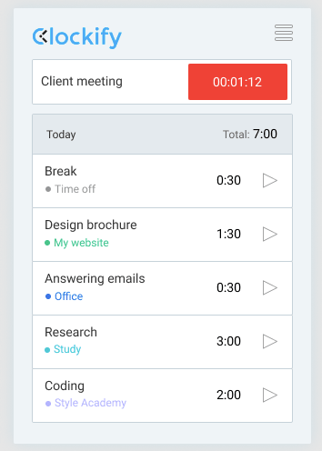 Clockify timer no navegador
