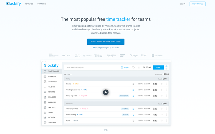 clockify homepage