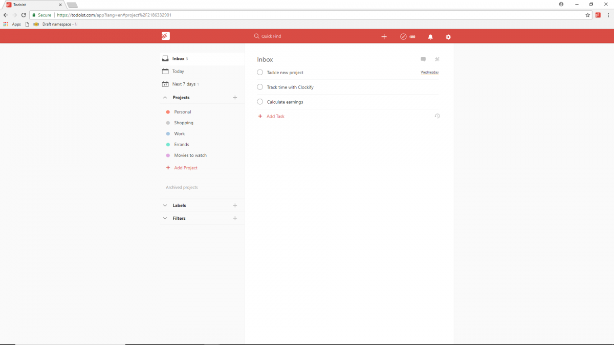 Cea mai bună captură de ecran pentru extensia Chrome: Todoist