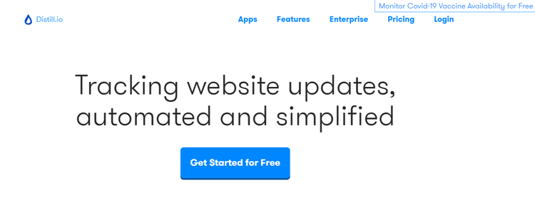 Distill.io'nun ana sayfasının ekran görüntüsü.