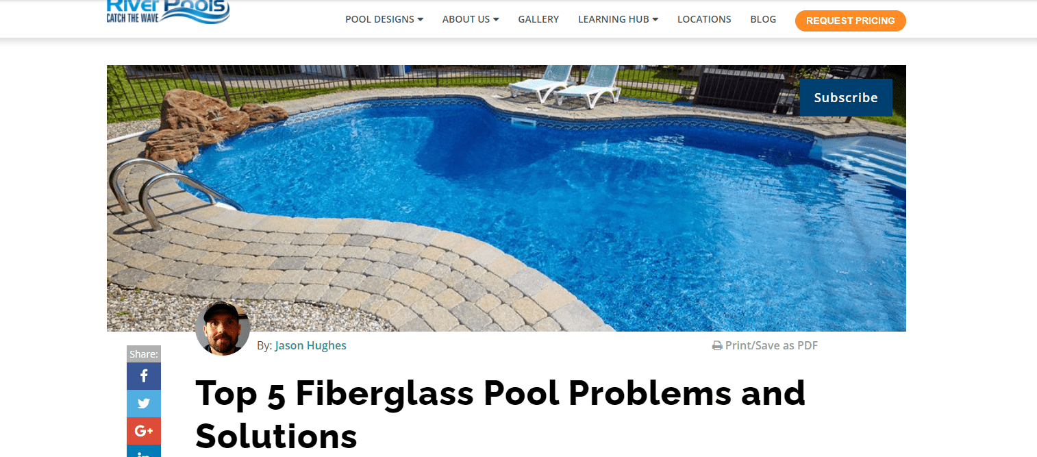 página de blog de piscinas de río